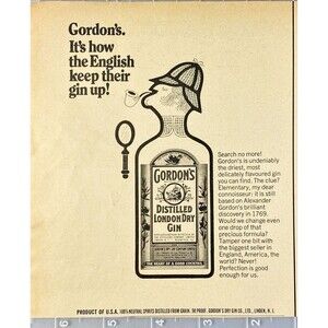 Gordon's London Dry Gin "It's how the English Keep their Gin Up!" Print Ad 1970